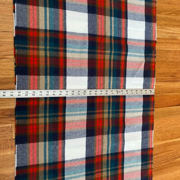 J Crew Factory Blanket Scarf 24" X 80" Fringe Red Green Blue White Tan Classic - Picture 3 of 7